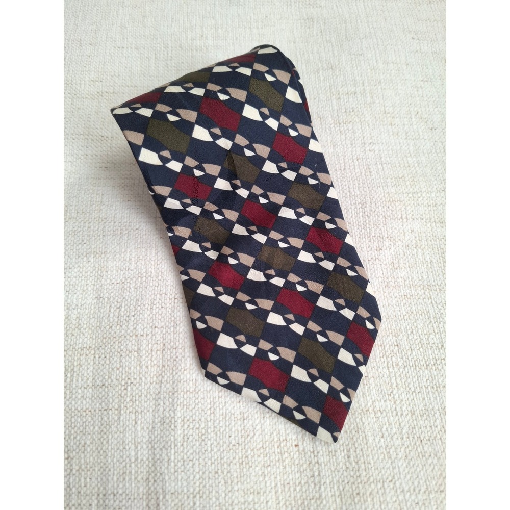 Vintage Geometric Silk Tie Art Deco Earth Tone 90s Structure Made in USA 55x3.75